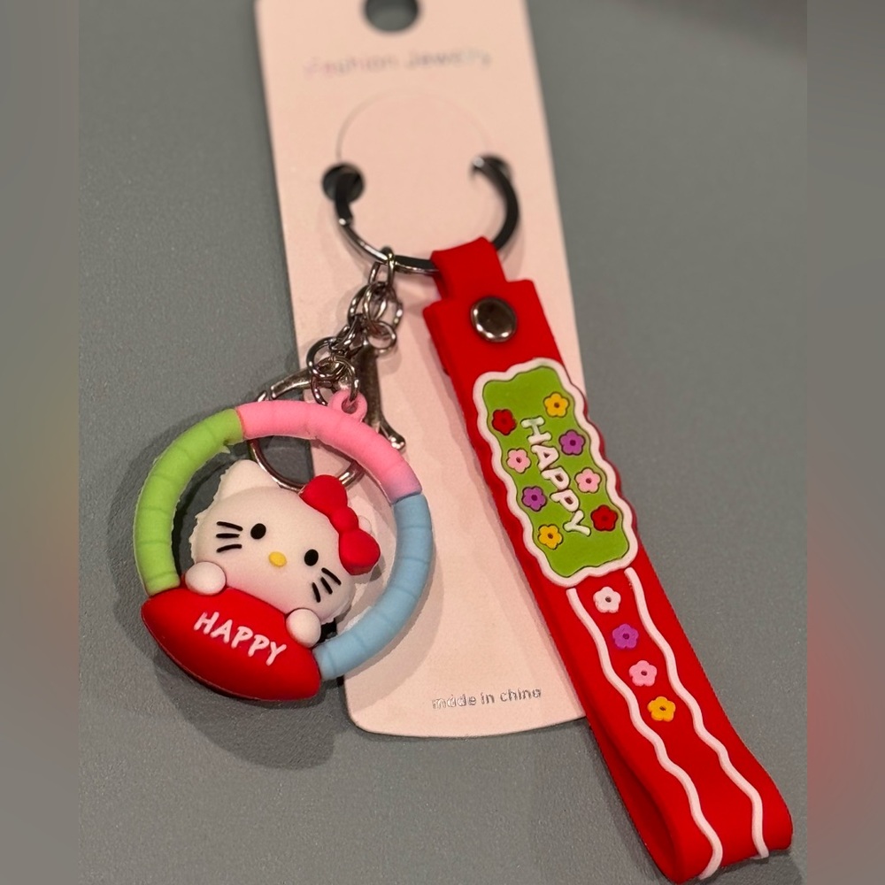 Bag Charm Cartoon Hello Kitty Colorful Wrist Keychain - Red, Blue, Purple & Pink